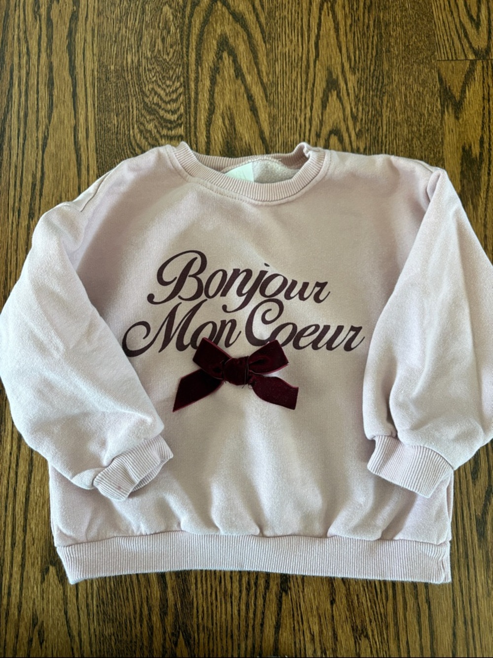 Zara Bonjour Mon Coeur Girls' Pink Sweatshirt with Velvet Bow